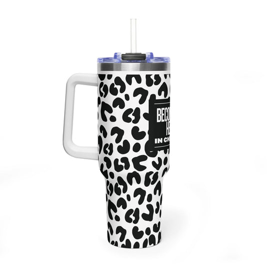 "Becoming Her In Christ" 40oz Leopard Insulated Tumbler