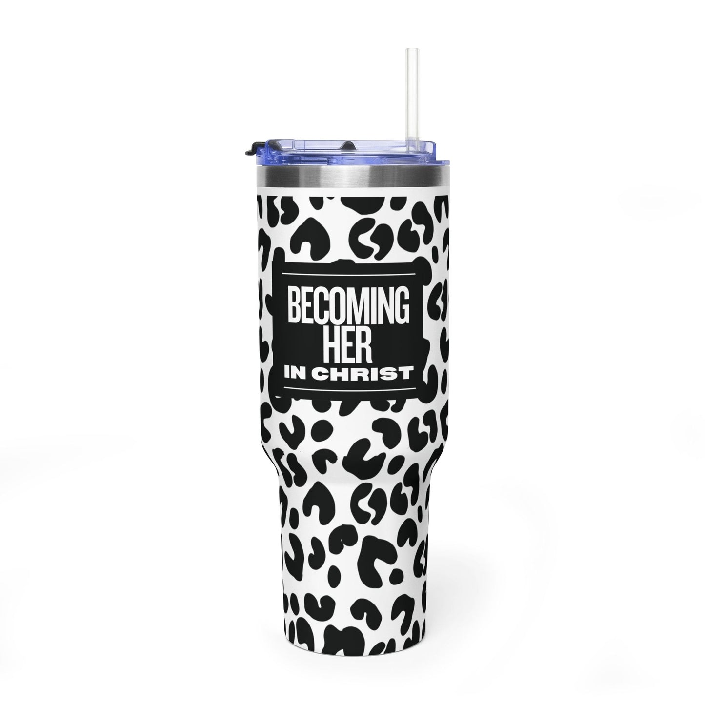 "Becoming Her In Christ" 40oz Leopard Insulated Tumbler